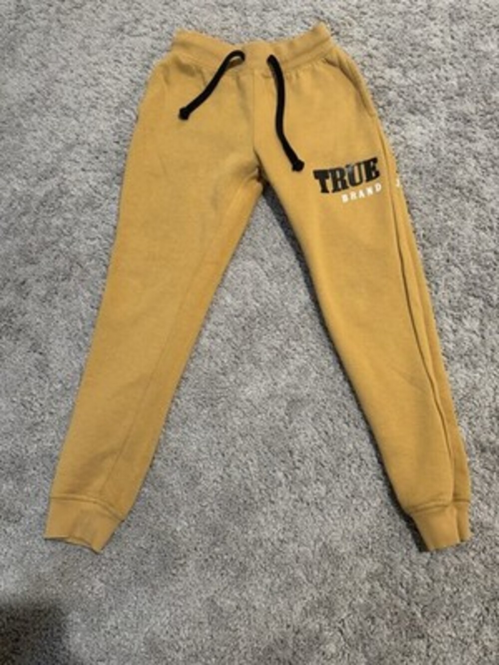 True Religion Boys Beige Fleece Sweatpants M (10/12) Drawstring Tapered Leg